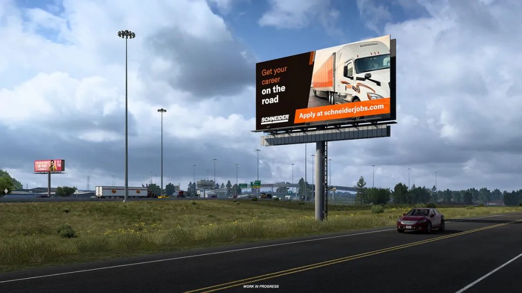 Schneider International Virtual Billboard inside American Truck Simulator Video Game